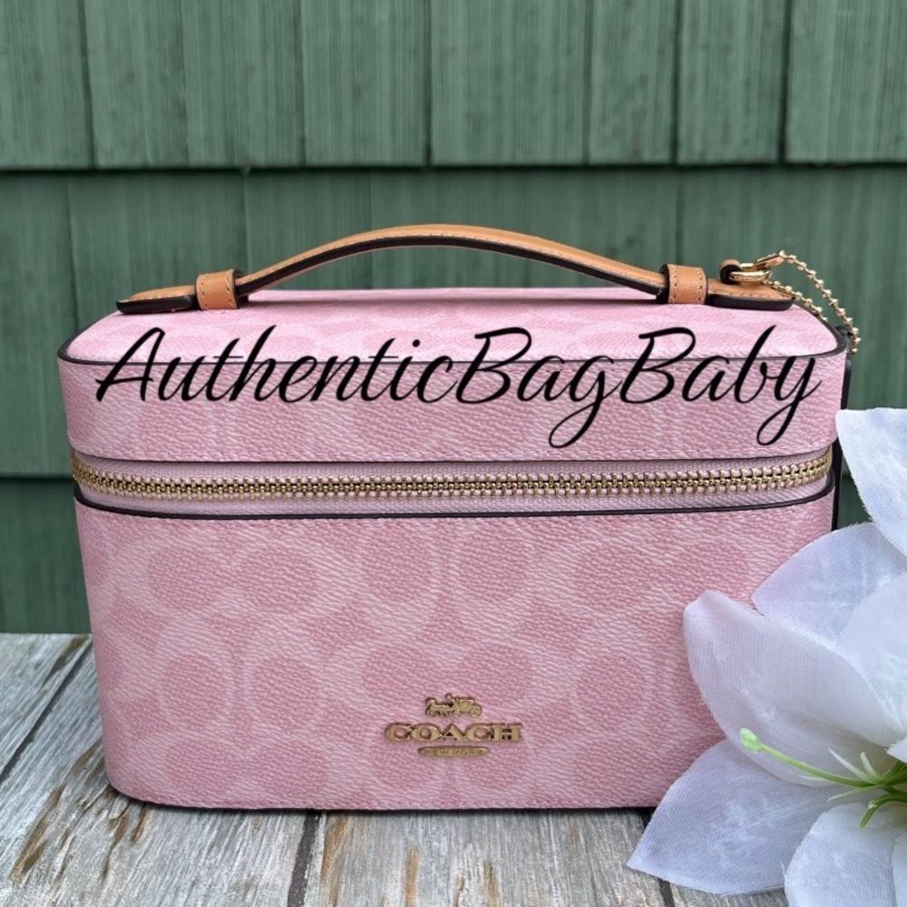 Coach Powder Pink Cosmetic Case In Signature Canvas Powder Pink Bag Purse